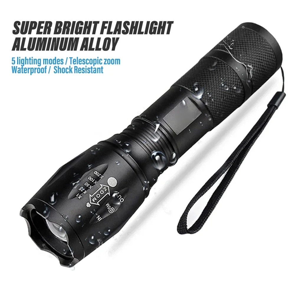 Lampes de poche LED haute puissance, torche de Camping, 5 Modes d'éclairage, alliage d'aluminium, lumière Zoomable, matériau étanche, utiliser 3 piles AAA