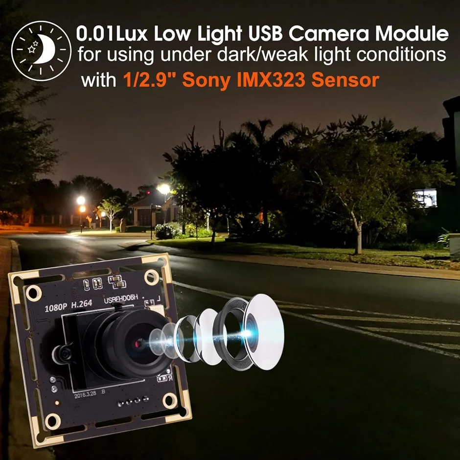 Миниатюрный модуль камеры ELP 2 МП 1080P с USB, 0,01 люкс, Аудио Микрофон с низким уровнем освещенности IMX323 H.264 CCTV, USB веб-камера промышленного наблюдения