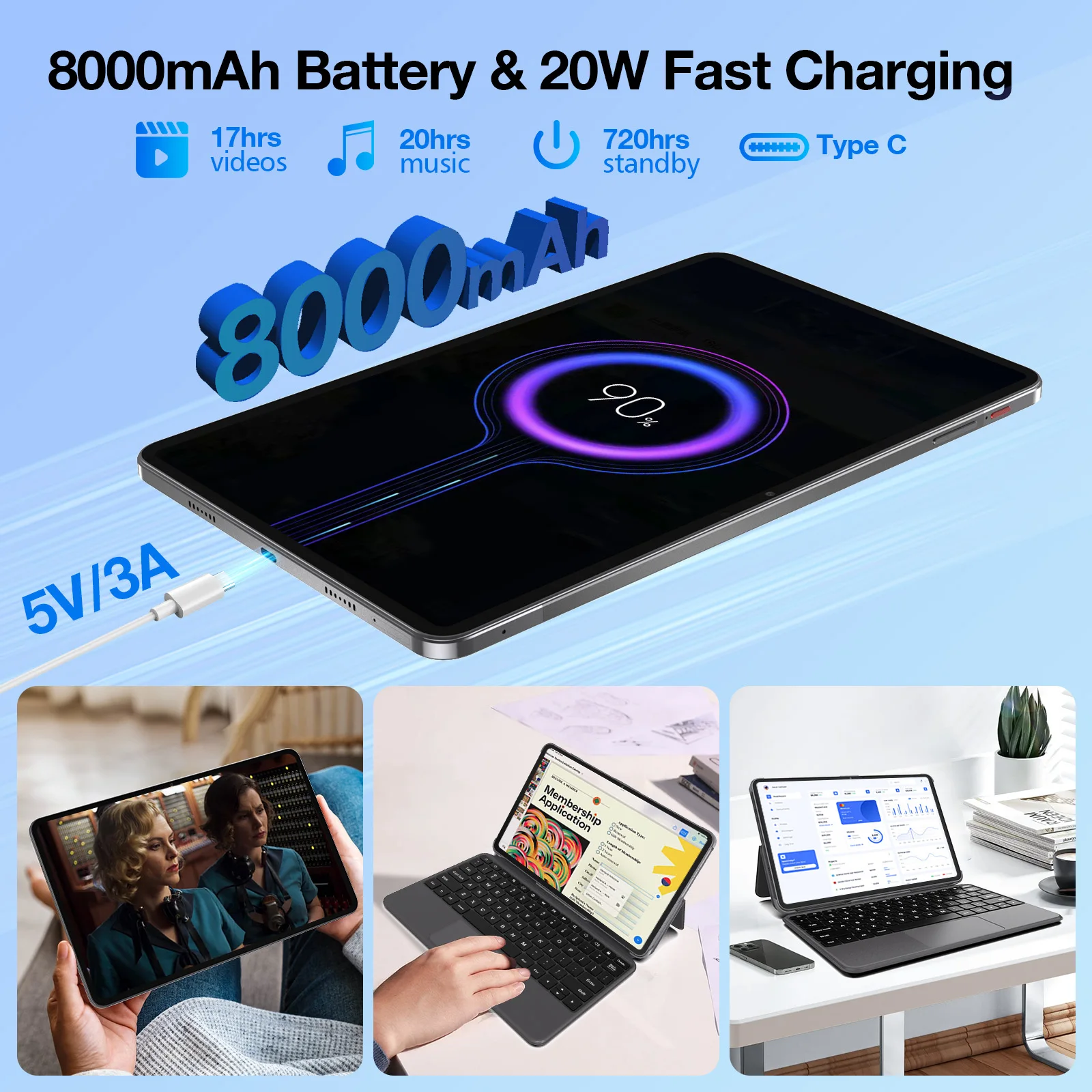 P51L Android 14 Tablet 11,97 Zoll, UNISOC T616 Octa Core, 16 GB RAM + 256 GB ROM/TF 1 TB, Widevine L1 2K FHD Cellular Tablet mit Dual-SIM-Steckplatz, 8800 mAh, 13 MP Kameras, Quad-Lautsprecher, 5G WiFi GPS PC-ähnlich