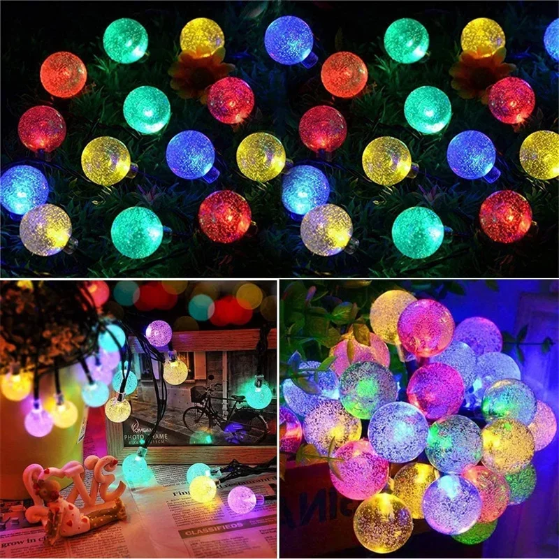 Solar String Lights Outdoor  Led Crystal Globe Lights with 8 Modes Waterproof Solar Patio Light for Garden Party Camping Light