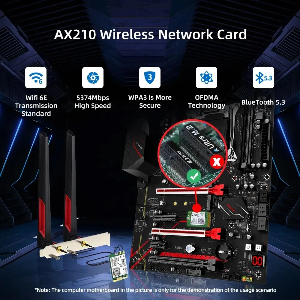 WiFi 6E AX210 M.2 Draadloze Adapter 2.4G/5G/6GHz Bluetooth 5.3 Wi-Fi 6 AX210NGW NGFF 10DBI Antenne Set Voor Desktop/PC Win10/11
