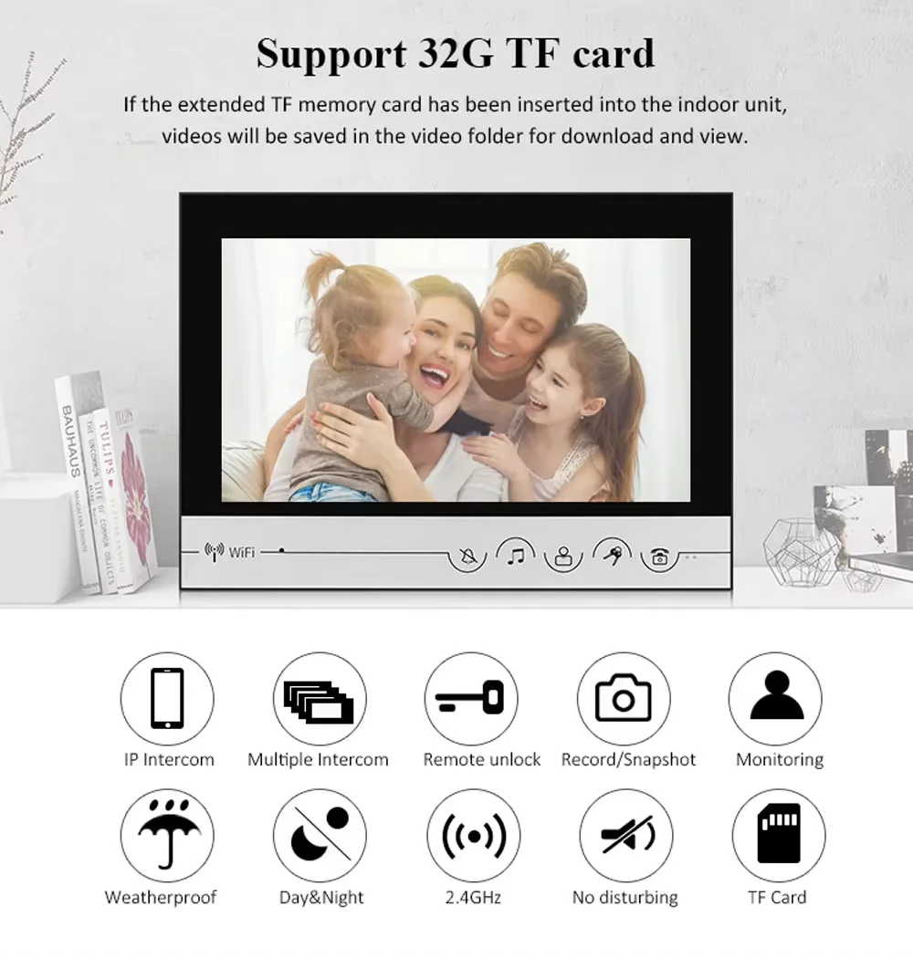 Tuya Smart Home 9 inch WIFI Monitor Intercom Access Control System with RFID Outdoor Camera APP Phone Unlock
