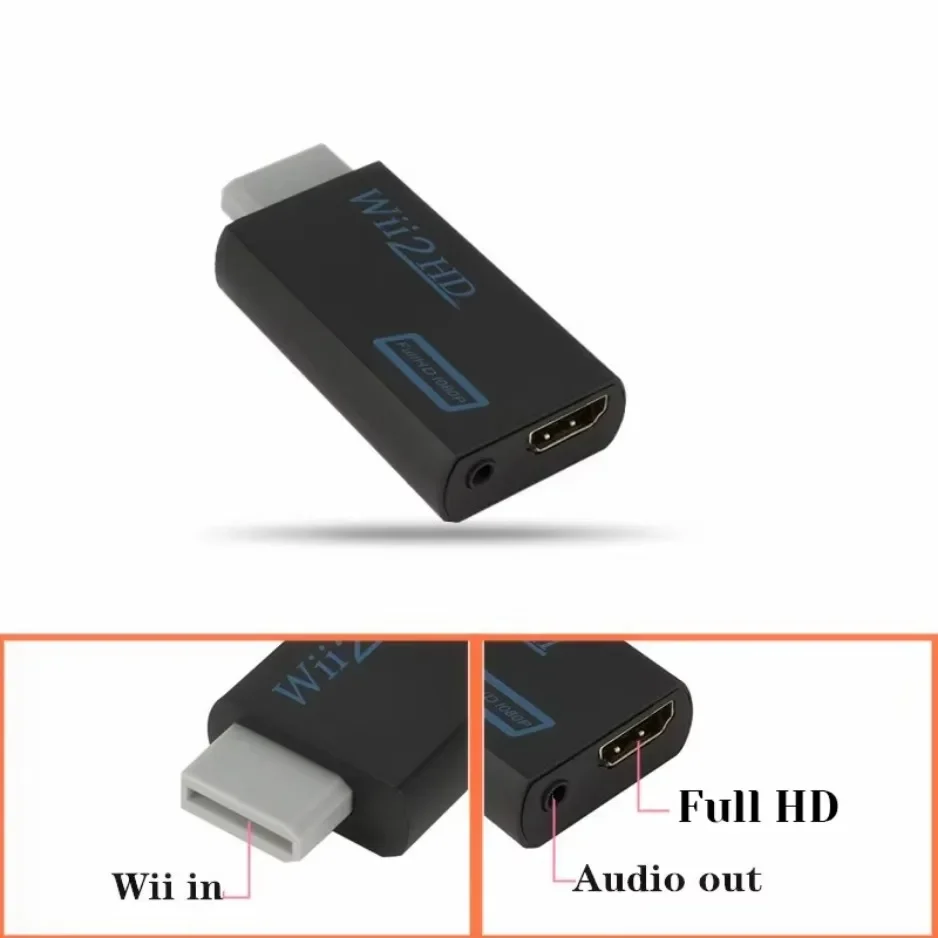 Xikcu 1080p full hd wii para hdmi adaptador conversor compatível wii 2 3.5mm jack cabo de áudio e vídeo 720p para pc hdtv monitor display