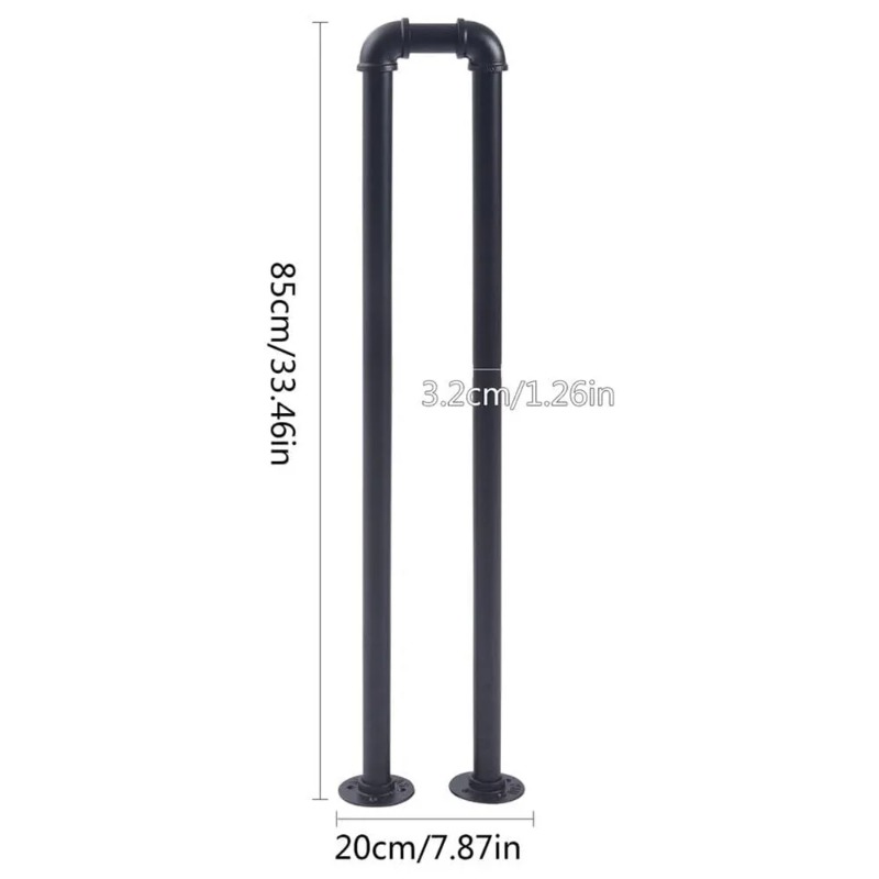 Industrial Stair Railing Black - Matte Metal Handrail with U Brackets, 85cm Adjustable Banister & Retro Loft Design