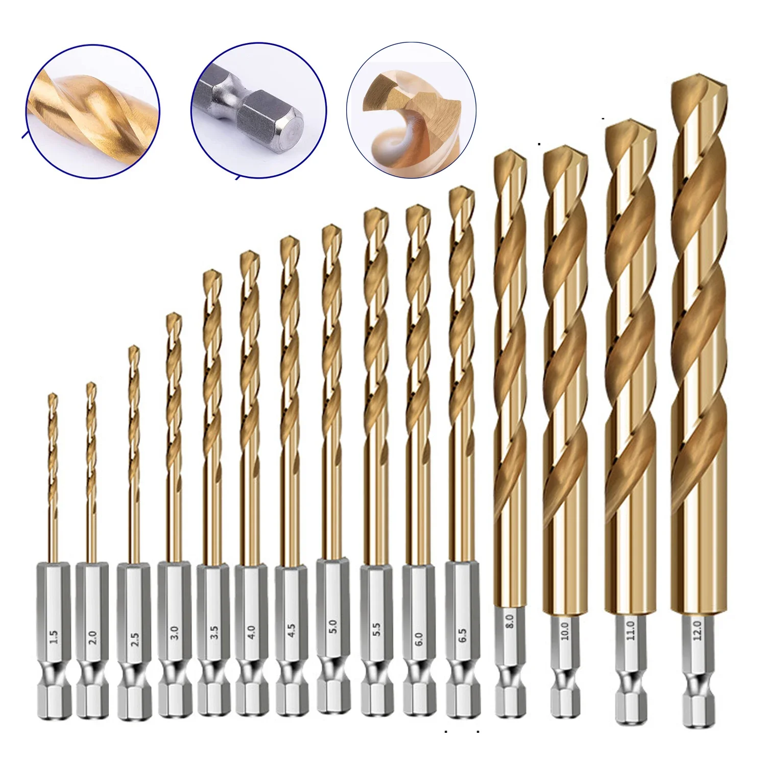 Chuôi Lục Giác Titan HSS Twist Bộ Mũi Khoan Nhanh Chóng Thay Đổi Gỗ Lỗ Kim Loại Dao Cắt Lõi Khoan Công Cụ Dụng Cụ Điện phụ Kiện