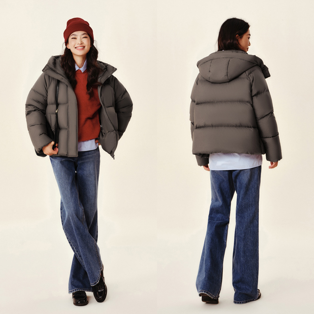 Semir Daunen jacke Frauen einfarbig lose vielseitig 2024 Winter neue dreifache Kapuze Puffer Mantel Daunen jacke