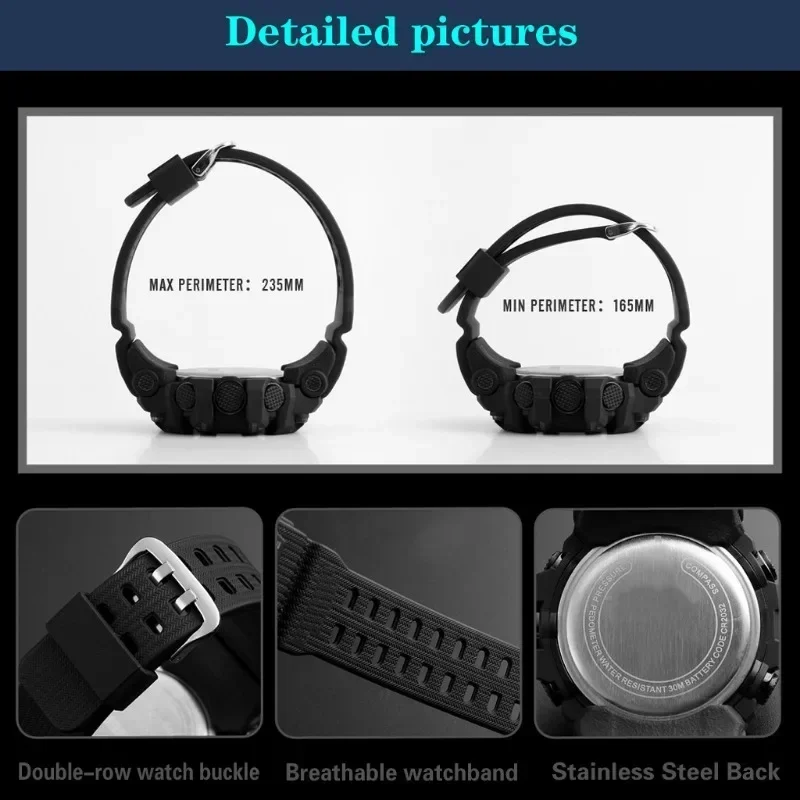 Reloj de pulsera electrónico deportivo a la moda para Hombre, Esfera Grande, multifuncional, resistente al agua, luminoso, para estudiantes, Reloj para Hombre