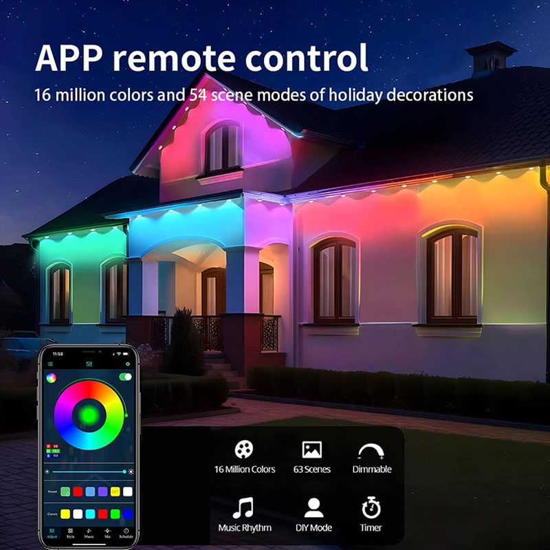 RGB Traufe Lichter Bluetooth Permanent Außen Beleuchtung Lichter Musik Sync Timer IP67 Wasserdichte String Party Hause Urlaub Dekor