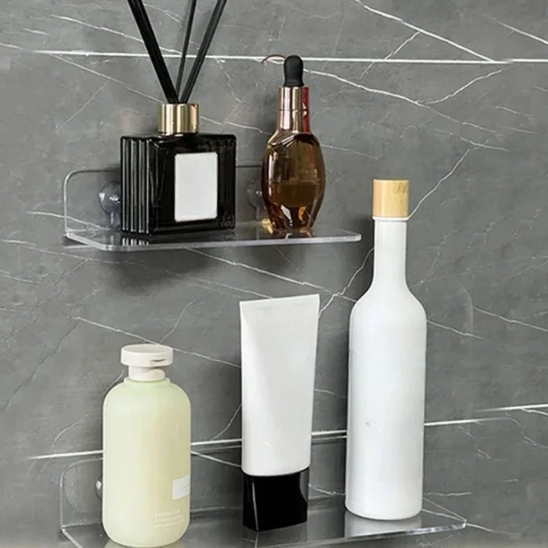 Clear Acrylic Wall Shelf Hanging Panel Perforated Bathroom Toilet Kitchen Storage Rack Acrylic Thickened Strong Stickers