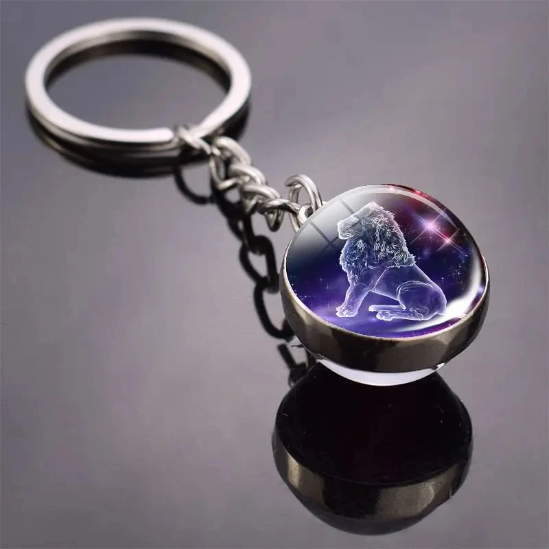 12 Constellation Key CHAIN Luminous สองด้านลูกบอลแก้วจี้ 12 Zodiac Key CHAIN แฟชั่นของขวัญวันเกิดสําหรับผู้ชายและผู้หญิง