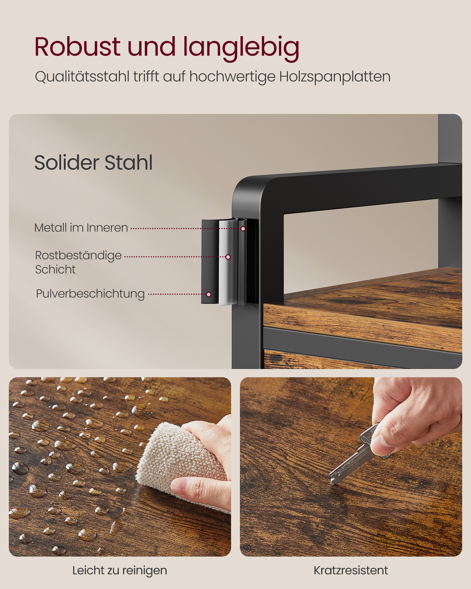 VASAGLE kapstok, scheidbaar ontwerp, kapstok met schoenenbank