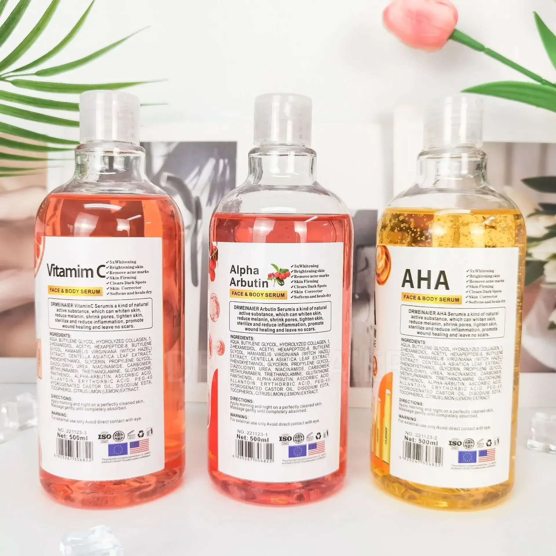 500ml ácido hialurónico, nicotinamida vitamina C AHA suero facial manchas borrador Corrector blanqueamiento hidratante aclarador suero corporal