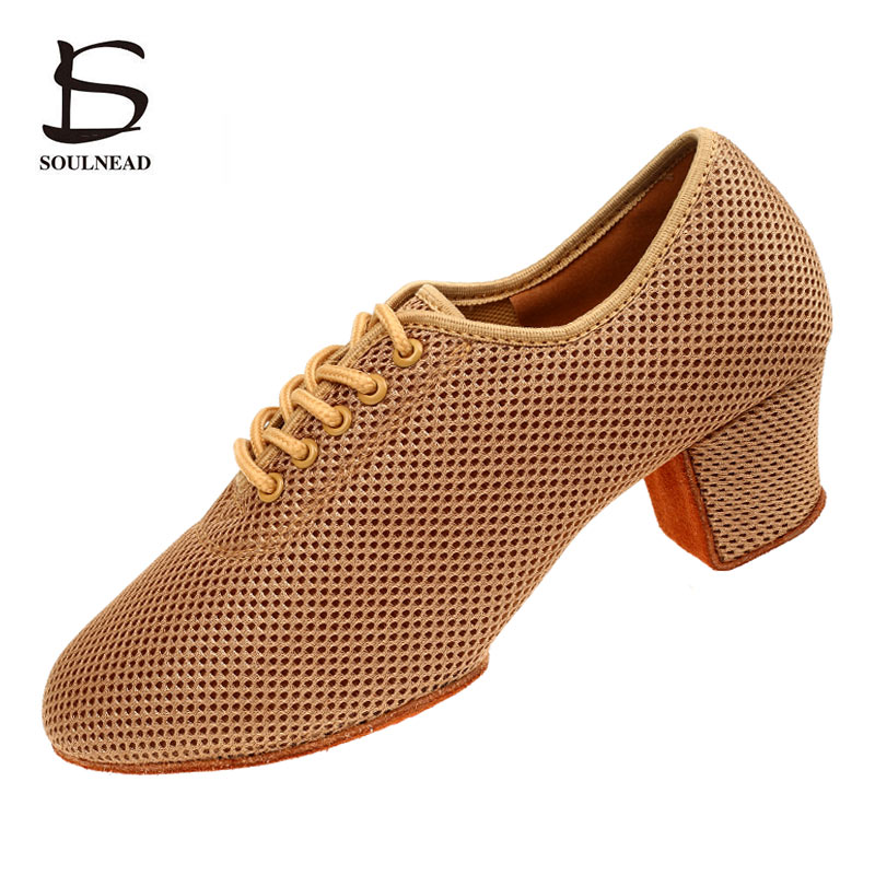 Zapatos de baile latino para mujer, salón de baile de Jazz, entrenamiento de baile de Salsa, práctica de mujer adulta, zapato de Tango, zapatillas de malla de tacón alto para mujer