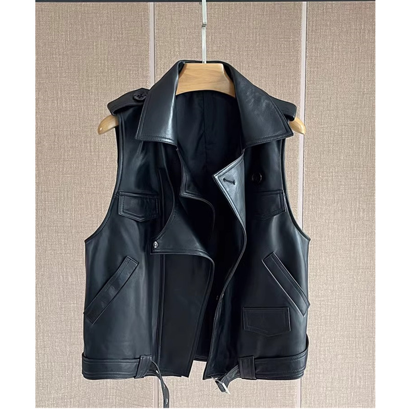 Women's Leather Vest, Sheepskin Vest, Suit Collar, Short Design, Genuine Leather Vest, Spring And Autumn