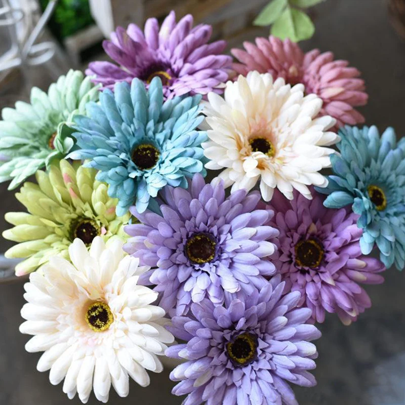 Flores de gerbera de seda artificial, decoración de boda, Margarita falsa, fiesta de crisantemo, decoración del hogar, 3 piezas, 6 piezas, lote de 23 cm