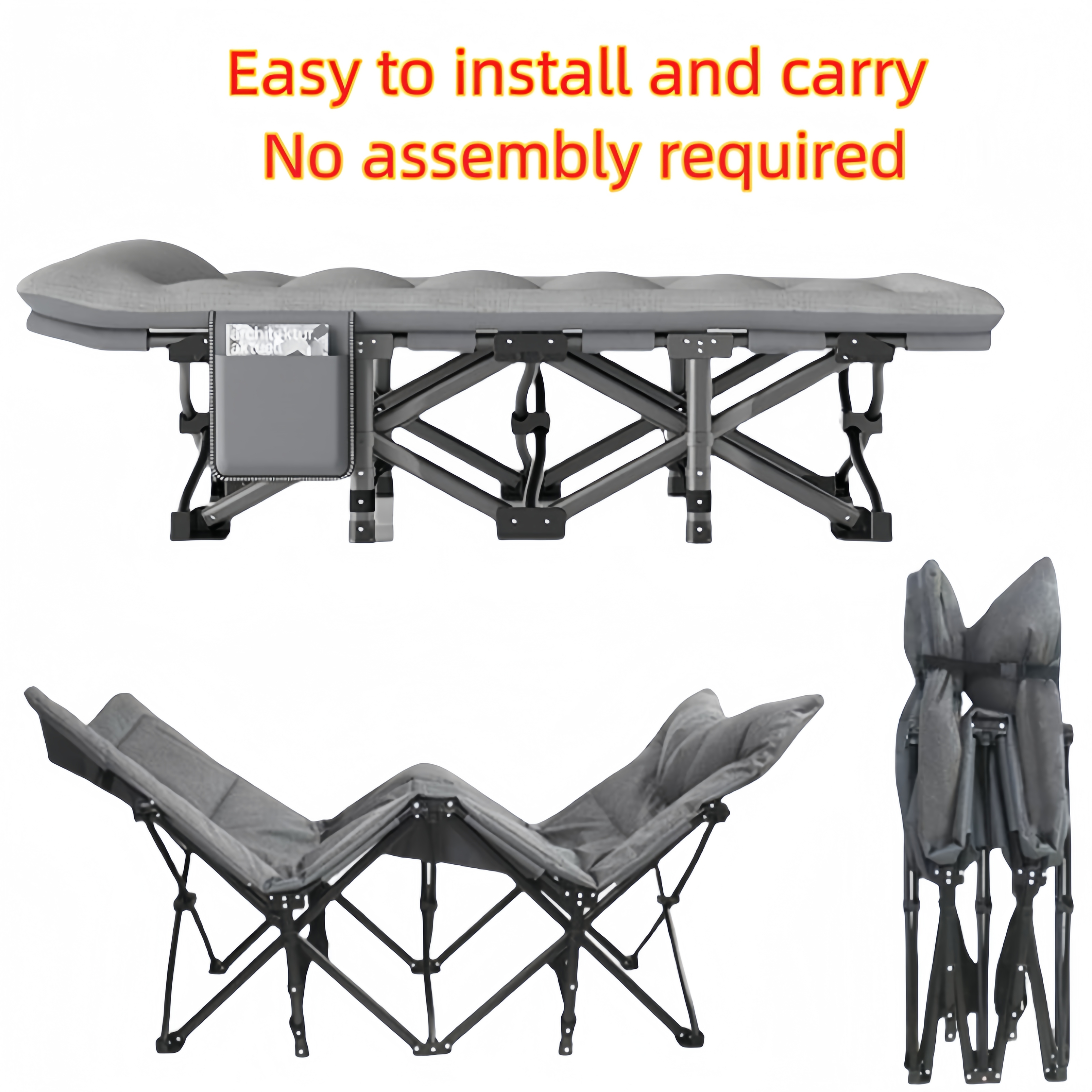 Letto da campeggio pieghevole portatile con cuscino - Letto in stile militare resistente 190 x 67 x 48 cm Lettino leggero da campeggio da giardino