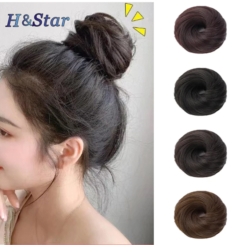 H&STAR Haarteil aus synthetischem, unordentlichem Dutt, gerade Chignon-Verlängerung, Mini-Gummiband, Haarknoten, Haargummis, Donut-Perücke, Zubehör