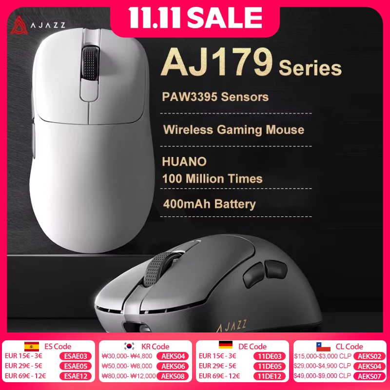 AJAZZ AJ179 PRO PAW3395 Беспроводная игровая мышь с RGB-зарядной базой, легкая эргономичная мышь с разрешением 26000 точек на дюйм для ПК, геймера, ноутбука