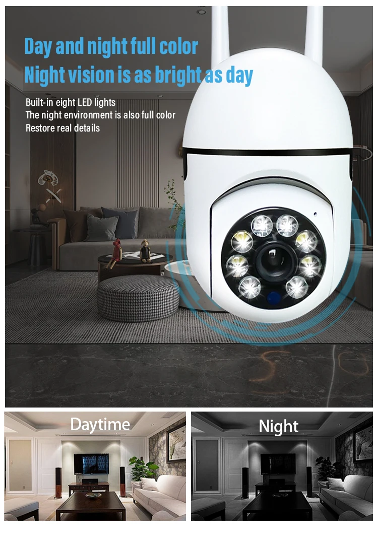 360 ° Cámara de seguridad giratoria panorámica: conexión WiFi inalámbrica, visión nocturna HD, detección humana inteligente, audio bidireccional, control por aplicación