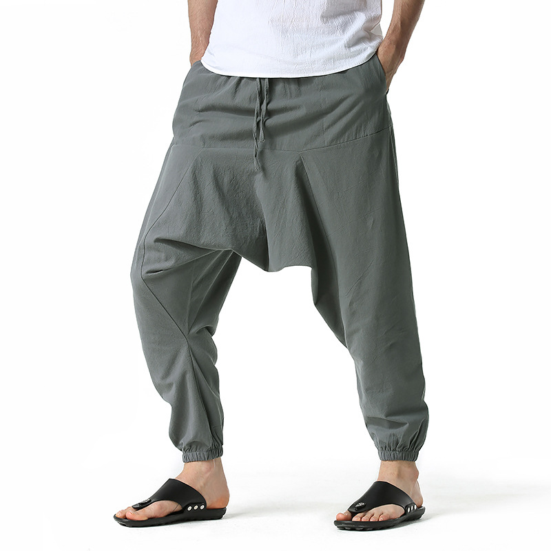 Calça masculina hiphop harém baggy casual yoga solta calça de virilha caída