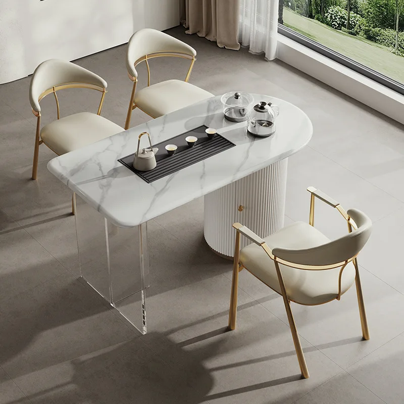 Mesa de chá e cadeira com placa de pedra acrílica nórdica de alta qualidade combinação moderna e simples mesa de chá