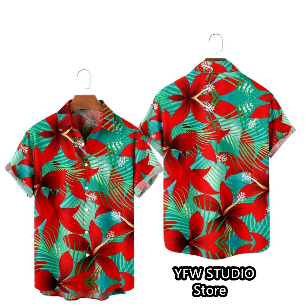 Hawaii Tropical Style Parrot Print Short Sleeve Aloha Shirts Cuban Style Summer Plus Size Casual New Men's Shirts