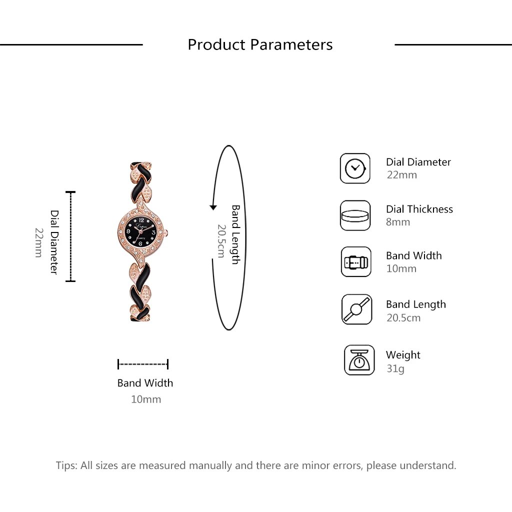 LVPAI-Rhinestone Dial Relógio de pulso para mulheres, pulseira, quartzo, elegante, vestidos, relógio, presente, novo, moda