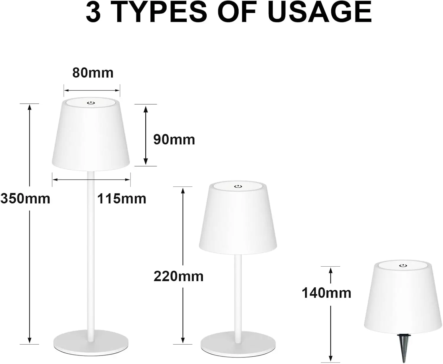 Lampada da tavolo a LED Wireless ricaricabile, Dimmer Touch 3000K/4000K/5000K, lampada da tavolo portatile, per interni/esterni, ristorante/camera da letto