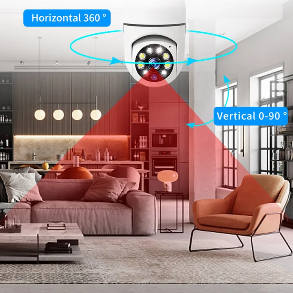 2025 caliente E27 tornillo cámara WIFI vigilancia bombilla cámara a todo color iluminación diurna y nocturna doble luz 360 rotación Dropshipping