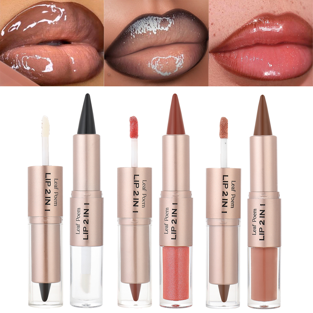 2IN1 Tapered Gradient Lipliner Pen Nude Brown Mirror Glass Lip Gloss Matte Lip Liner Waterproof Lip Contour Non Stick Makeup