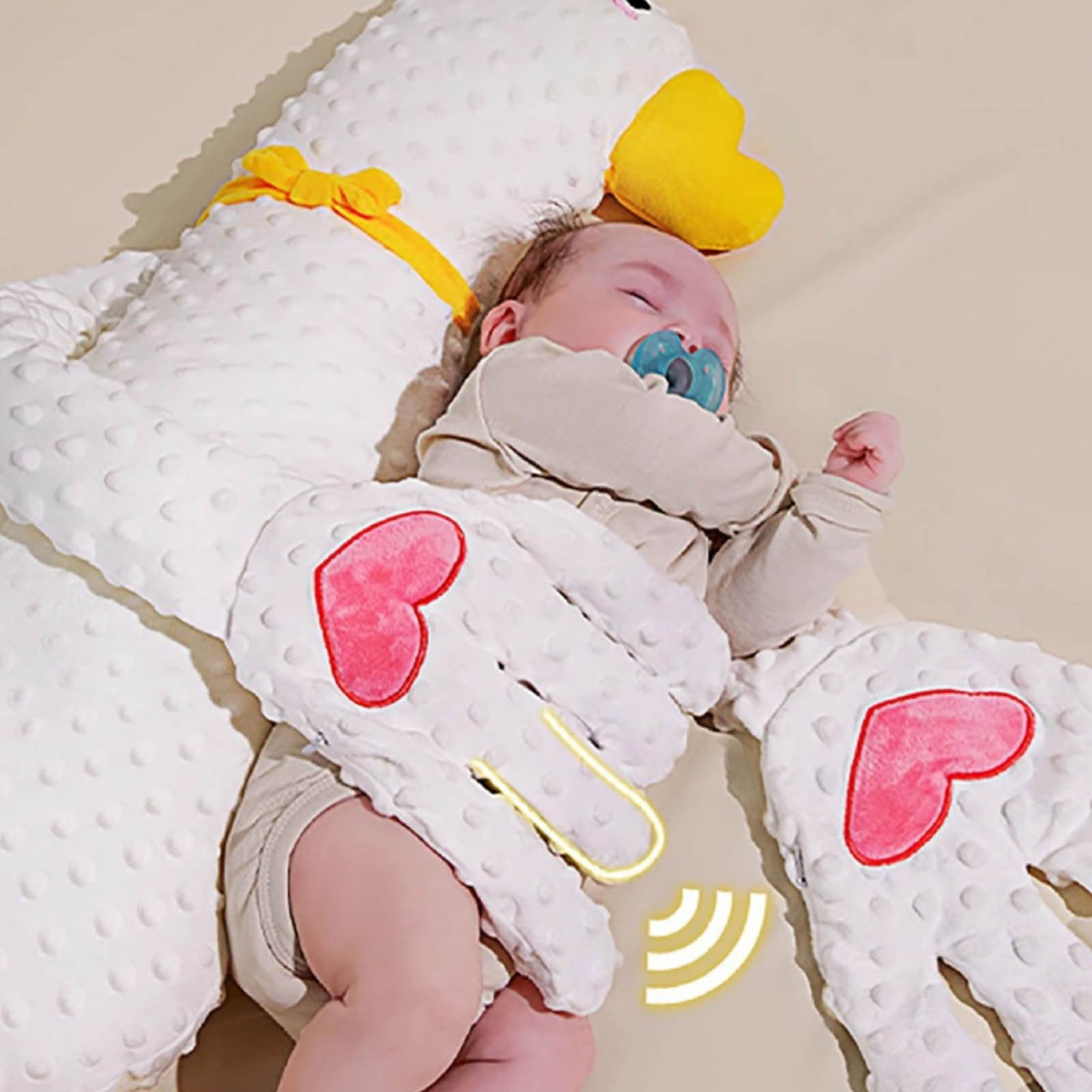 Muñeco para dormir con forma de gansos blancos para bebé, almohada de mano eléctrica ajustable de 3 velocidades con palma calmante