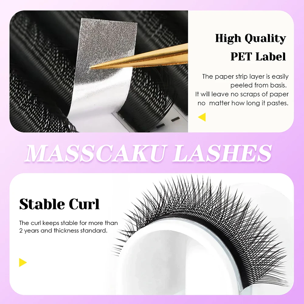 MASSCAKU U Shape YY Eyelash 0.07mm Thickness Mix Length Y Design Lashes Extension Comfortable Lightweight Easy Application Lash