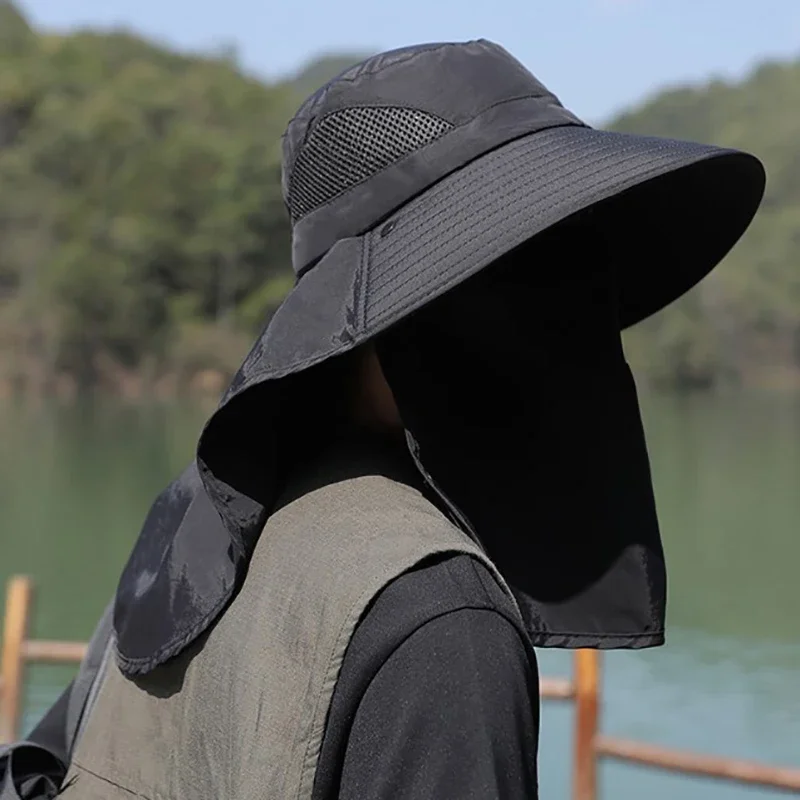 ฤดูร้อน Sun หมวกป้องกันรังสียูวีหมวกตกปลาล่าสัตว์กลางแจ้งสําหรับผู้ชายผู้หญิงเดินป่าตั้งแคมป์ Visor หมวกคอ FLAP หมวกชาวประมง
