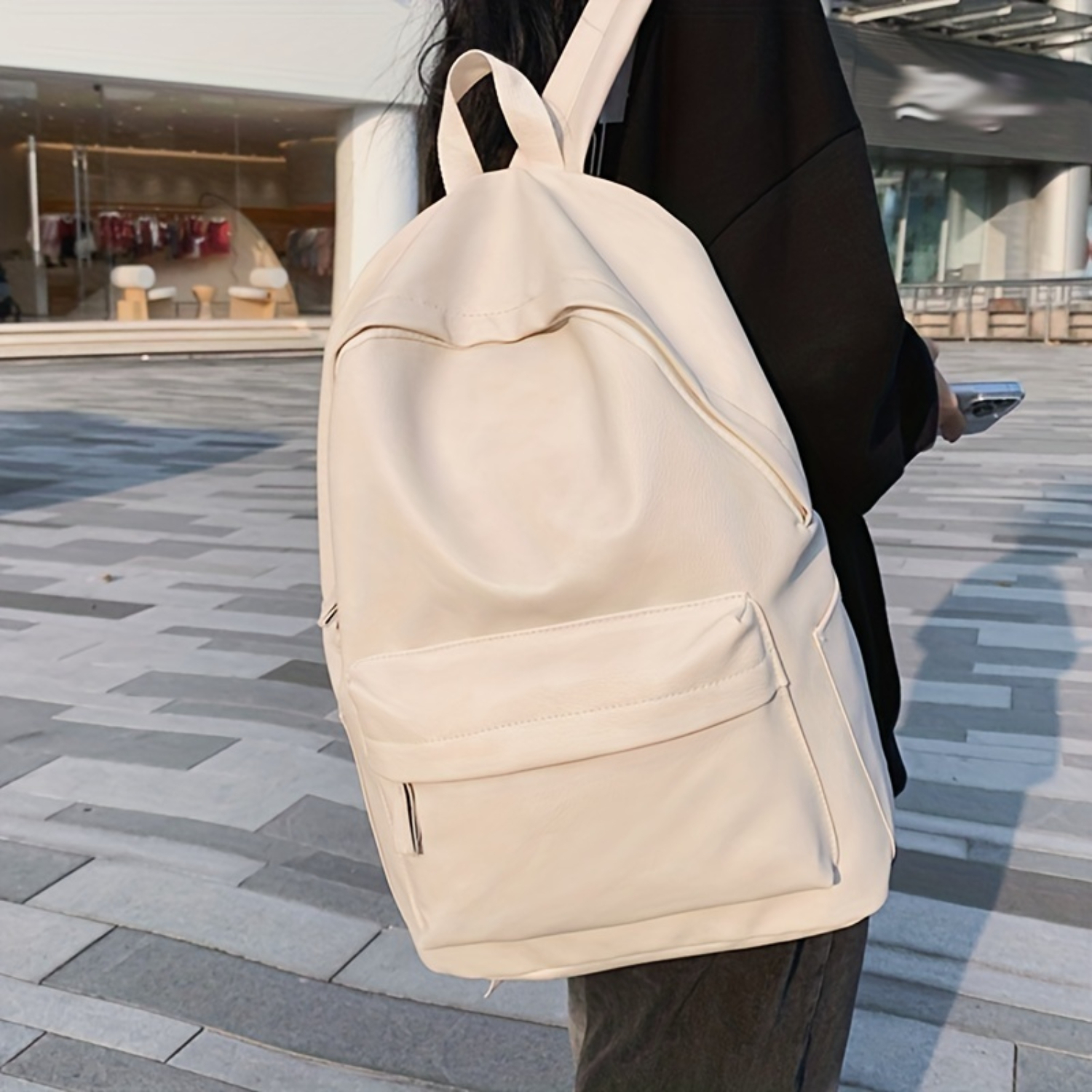 大容量PUレザースクールバックパック - ファッション旅行通勤バッグ