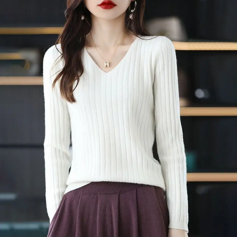 เสื้อกันหนาวผู้หญิงแขนยาวถักPullover Vคอเสื้อกันหนาวแฟชั่นผู้หญิงฤดูหนาว 2022 Basicหญิงเสื้อผ้าSoild OLเสื้อกันหนาว