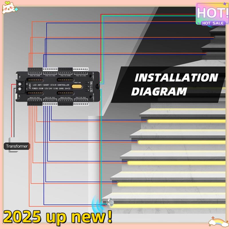 Controlador de sensor de movimento led para escada, qualidade superior, 32 canais de escurecimento, iluminação noturna interna, 12v/24v, fita led, escada con