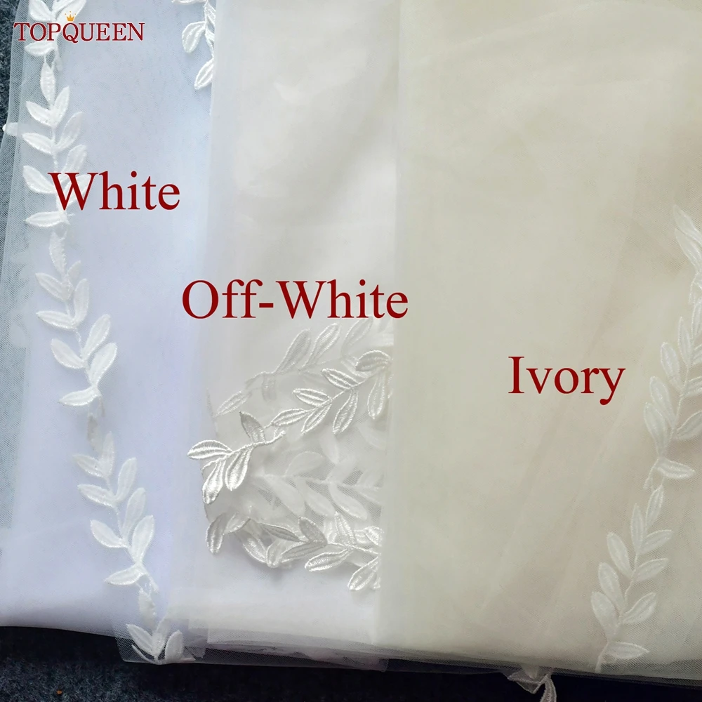 TOPQUEEN V129 ผ้าคลุมหน้างานแต่งงานสั้นLeaf Vine Applique Edgeธรรมดาผ้าคลุมหน้าเจ้าสาวOne Laye Elegant Rochiiอุปกรณ์จัดงานแต่งงานขอบ