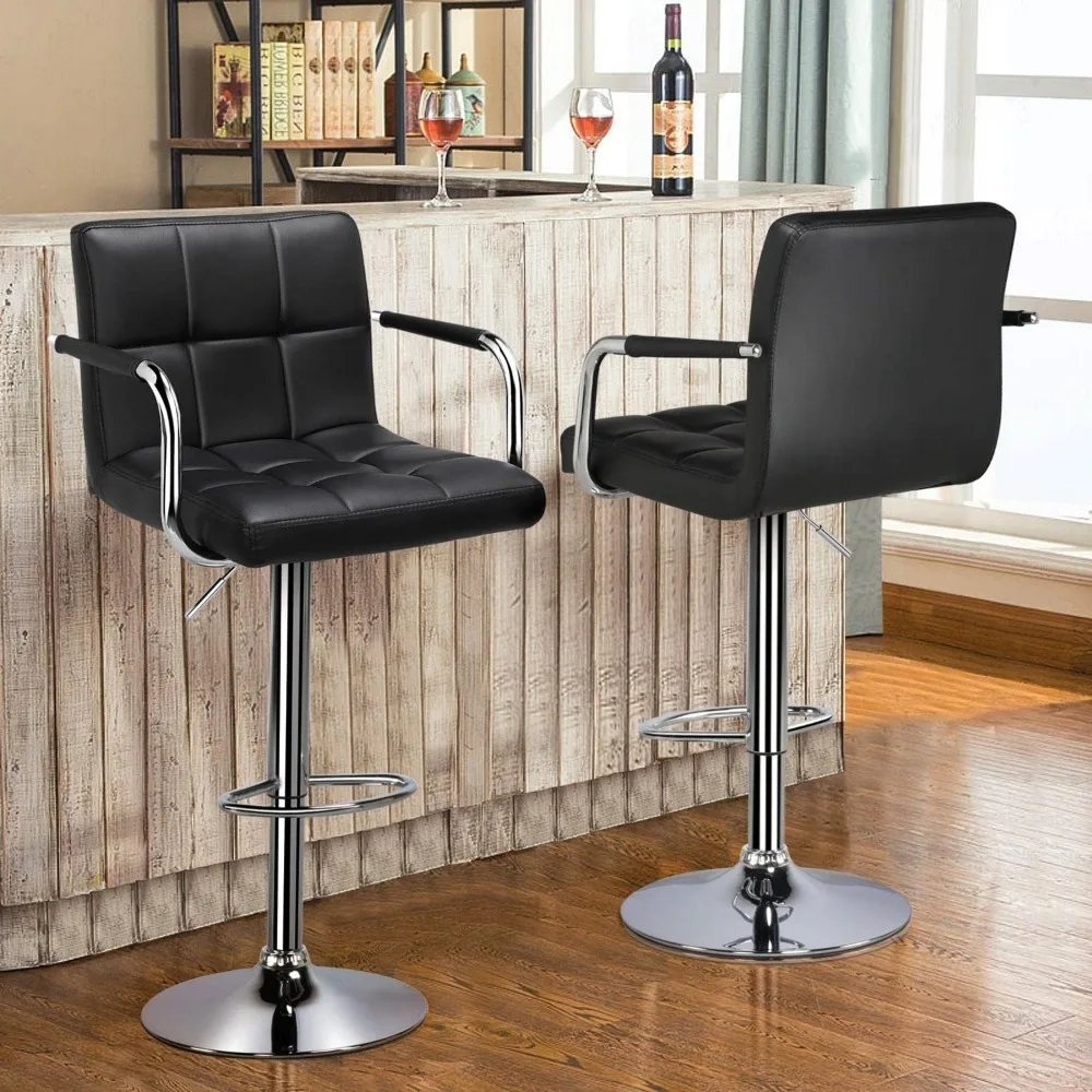 Bart Stools Set of 4, PU Leather Adjustable Barstools with Armrest, Counter Height Stool Chairs with Thickened Seat Cushion for