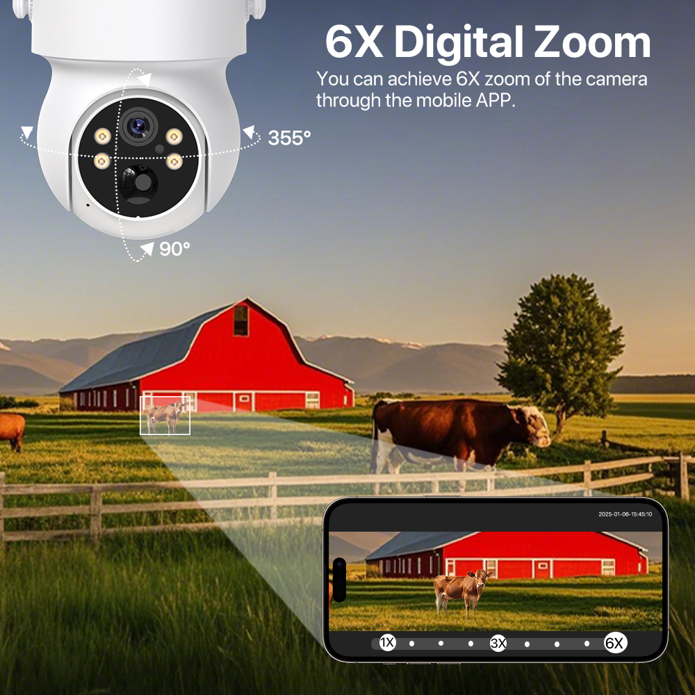 Ingebouwde batterij WiFi PTZ 4MP Draadloze IP-camera voor buiten 6X zoom 1080P Videobewakingscamera Lange tijd stand-by iCSee