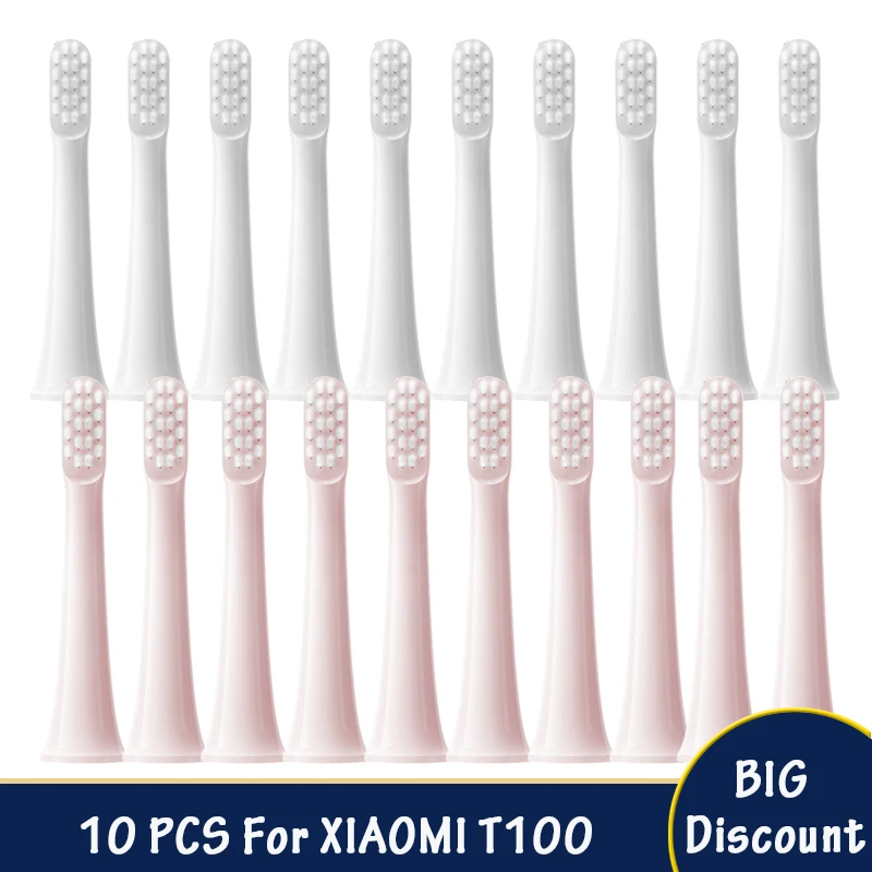 10 Chiếc Dành Cho XIAOMI MIJIA T100 Đầu Bàn Chải Thay Thế Âm Bàn Chải Đánh Răng Điện Chân Không DuPont Lông Mềm Thích Hợp Vòi Phun