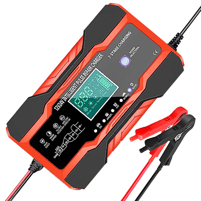 12V-24V auto-accu-oplader volledig automatisch 12V 10A digitale auto-acculader pulsreparatie voor AGM GEL WET-loodzuur