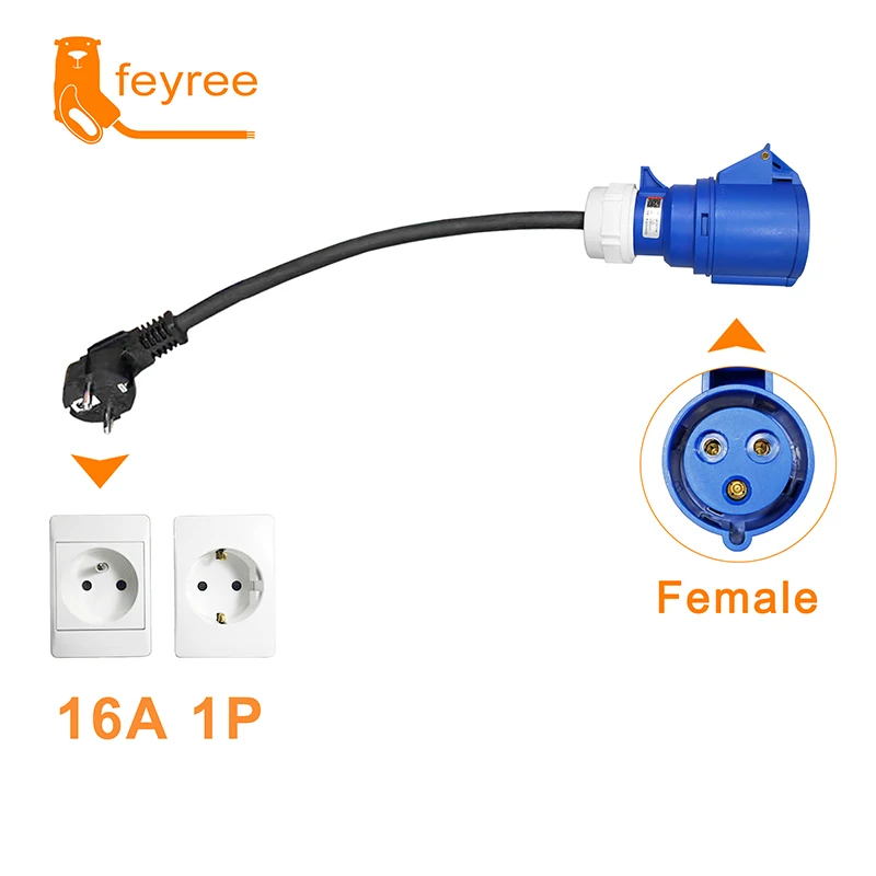 Feyree EV Sạc CEE Nữ Cắm 3 Chân Cắm Adapter Chống Nước Kết Nối WallMount Ổ Cắm 32A 1Pha 7KW Sạc Di Động
