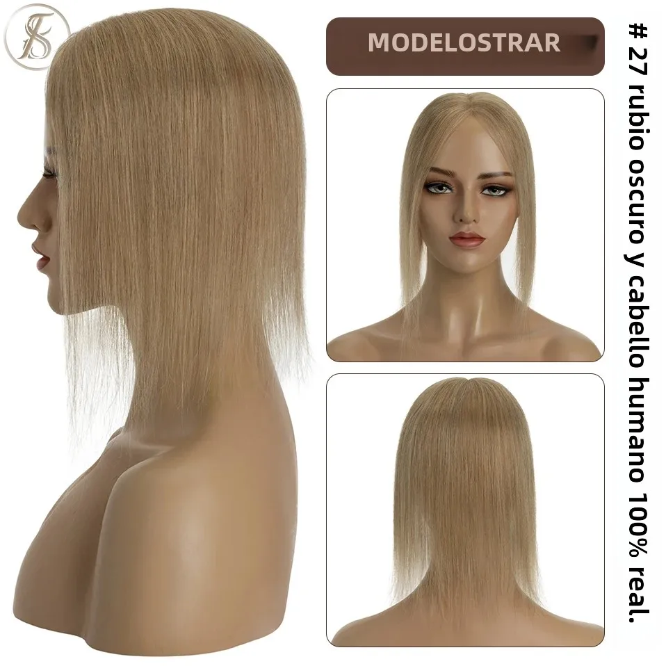 TESS Hair Toppers 8x10cm hecho a mano mujeres Topper pelucas de cabello Natural Clip de cabello en extensiones de cabello humano postizo de encaje de un solo nudo