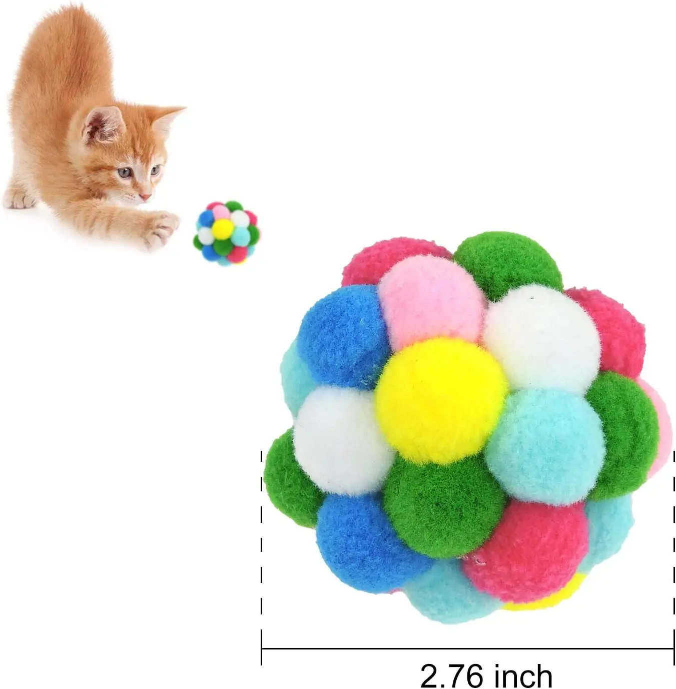 3/60 Uds. Pelotas de juguete para gatos con campanas, bolas de pompón de gato de Color, bolas brillantes de oropel, juguete interactivo para gatos de interior y gatitos