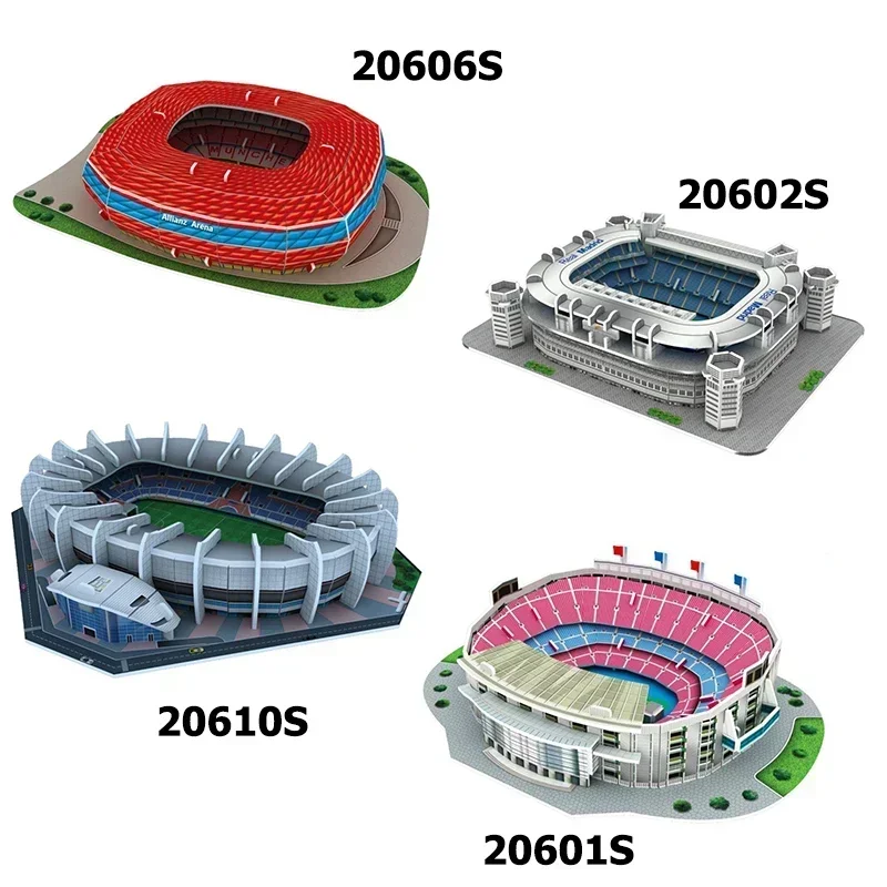 Miniaturowe boisko do piłki nożnej 3D DIY Puzzle światowej sławy stadiony modele gra piłkarska zabawki peryferyjne fani zabawki urodzinowe prezenty DDJ
