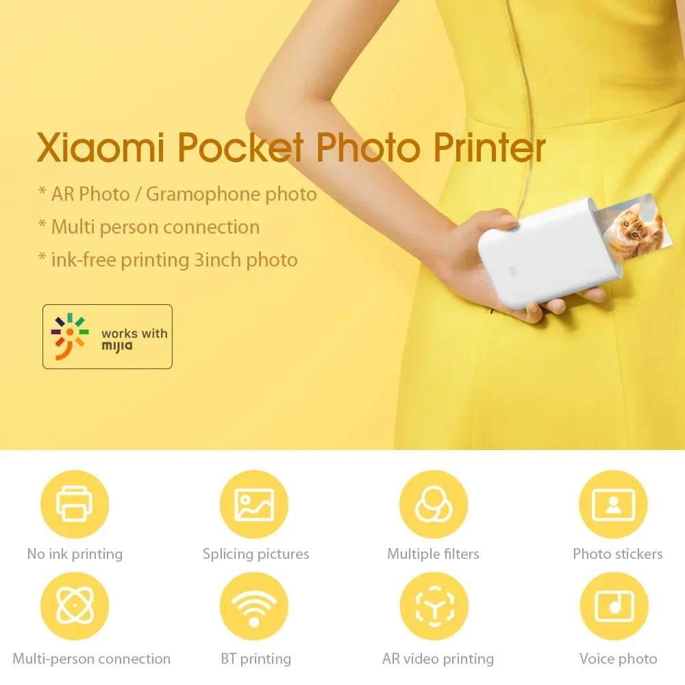 Xiaomi mini impresora fotos para movil, impresora térmica portátil bluetooth 5.0, 313 × 400dpi, impresora de etiqueta adhesivas inalámbrica