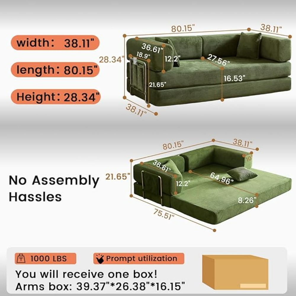 Folding Sofa Bed Convertable Corduroy Couch King Size Floor Sleeper 4-in-1 Modular Sofa Fold Out Futon Lounge Comfy Lazy cama