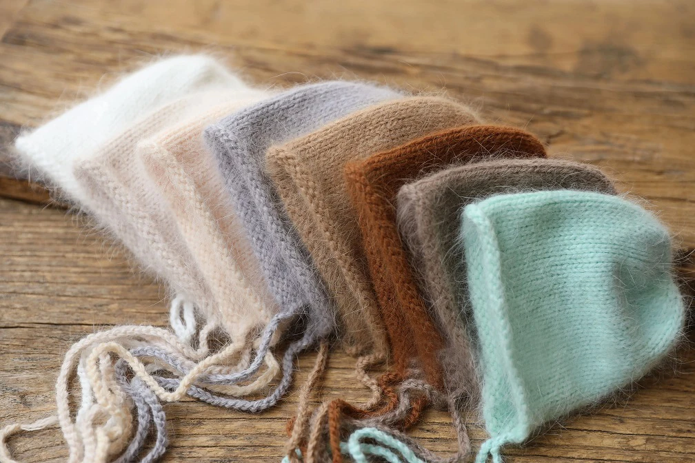 ทารกแรกเกิดการถ่ายภาพ Props ยืดขนสัตว์ห่อผ้าห่ม Swaddling Handmade หมวกถ่ายภาพอุปกรณ์เสริม