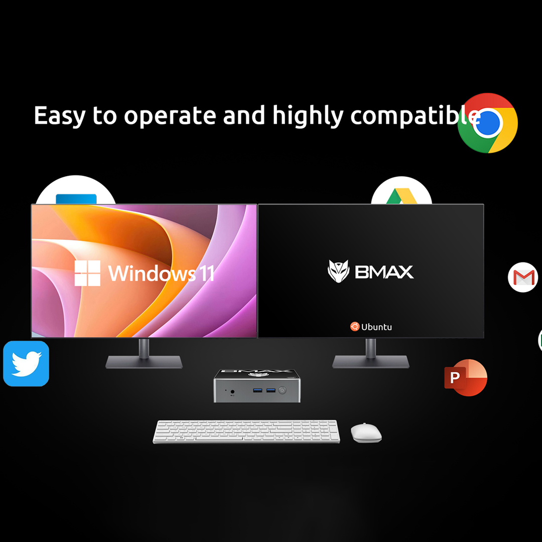 BMAX B4 Mini PC Windows 11 PC Intel N95 16GB 512GB SSD 2 * HDMI 2 * USB 2.0 2 * USB 3.0 Admite gráficos Intel UHD 4K @ 60Hz