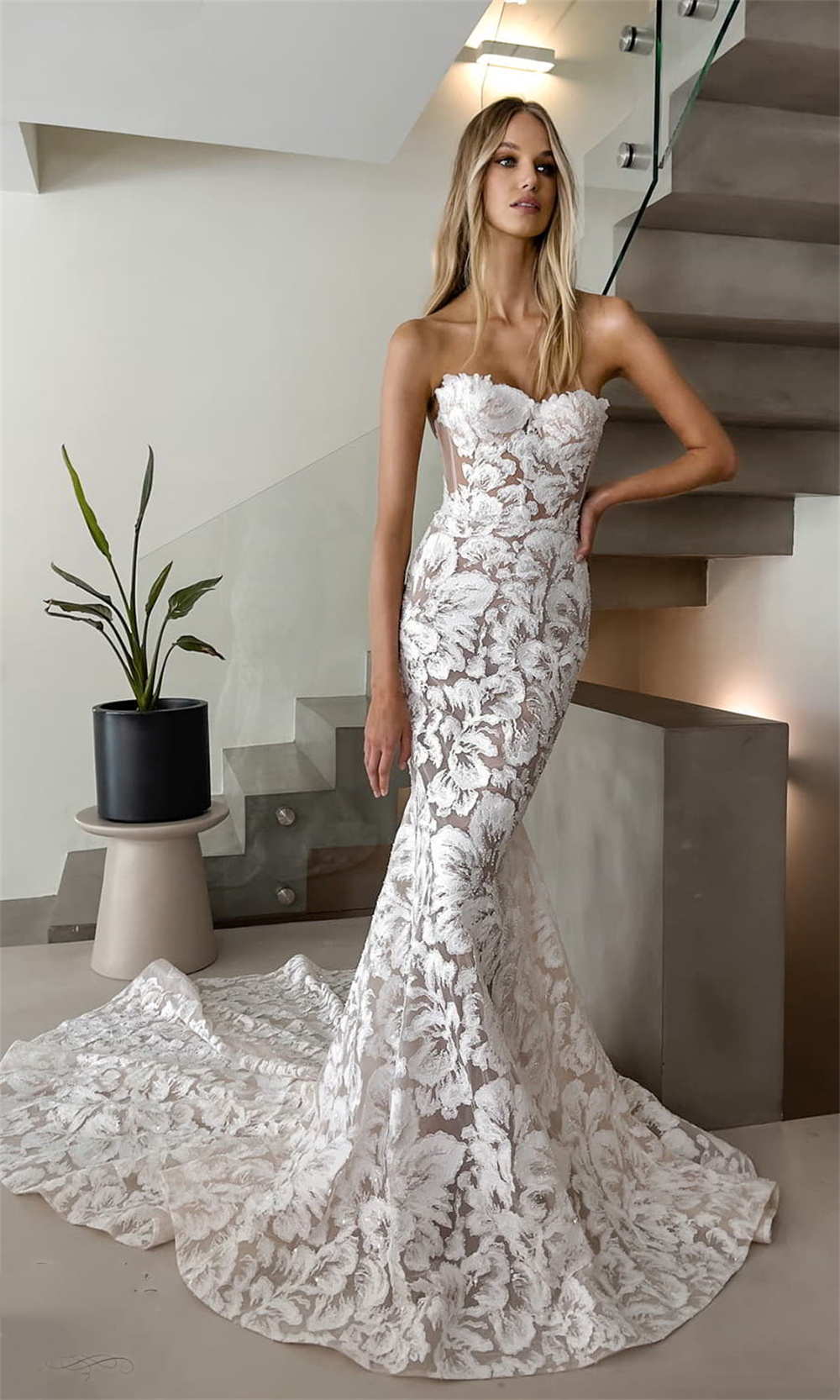 Sexy Sweetheart Full Lace Applique Born Bodce Mermaid Wedding Dresses Backless Sweep Train Custom Made  Bridal Grown 2025 Rode